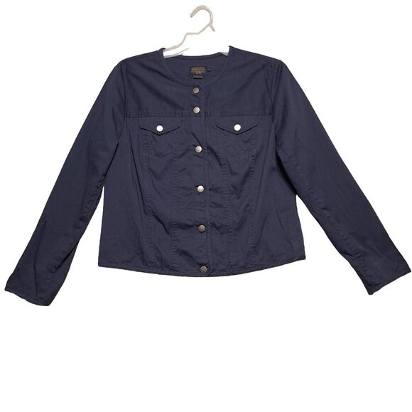Pendleton Womens Navy Blue Collarless Jacket With Button Front & Flap Pockets XL - Picture 1 of 12